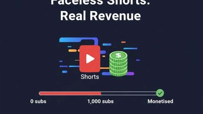 Illustration of a faceless YouTube Shorts channel with monetisation progress bar from zero subscribers to YouTube Partner Programme approval