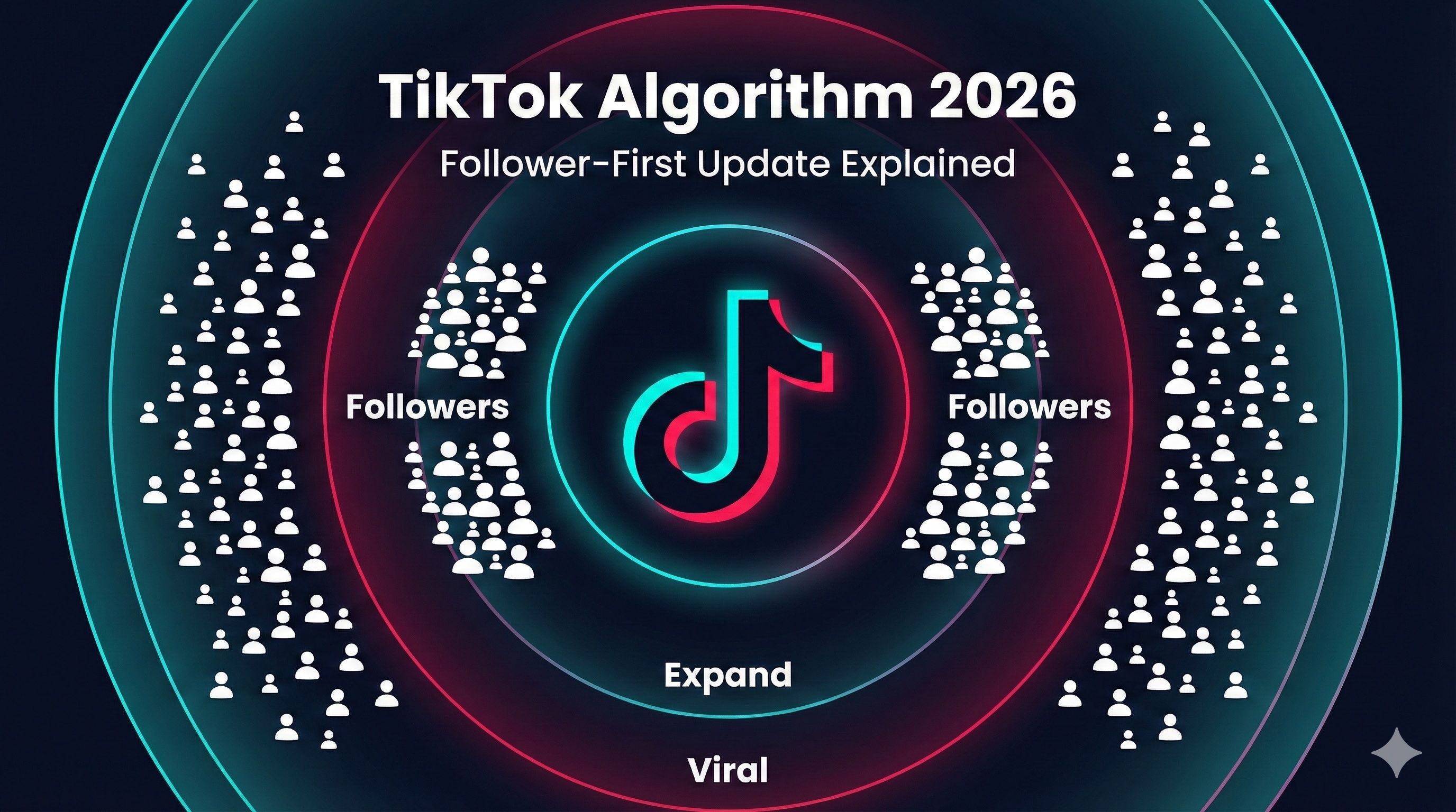 Diagram showing how the TikTok algorithm distributes videos from followers to wider audiences in 2026