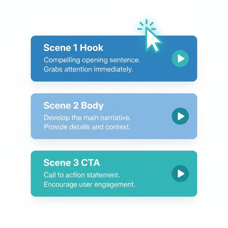 SyncStudio AI script editor showing scene-by-scene video script structure with hook and CTA sections