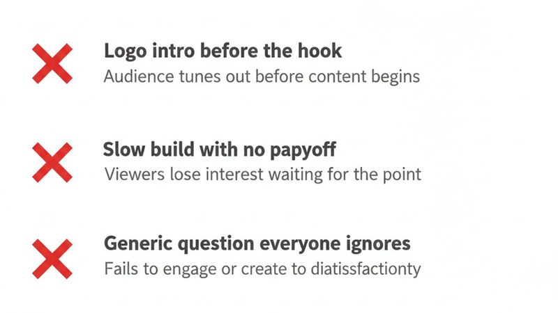 Infographic listing five common video hook mistakes that kill retention on short-form platforms