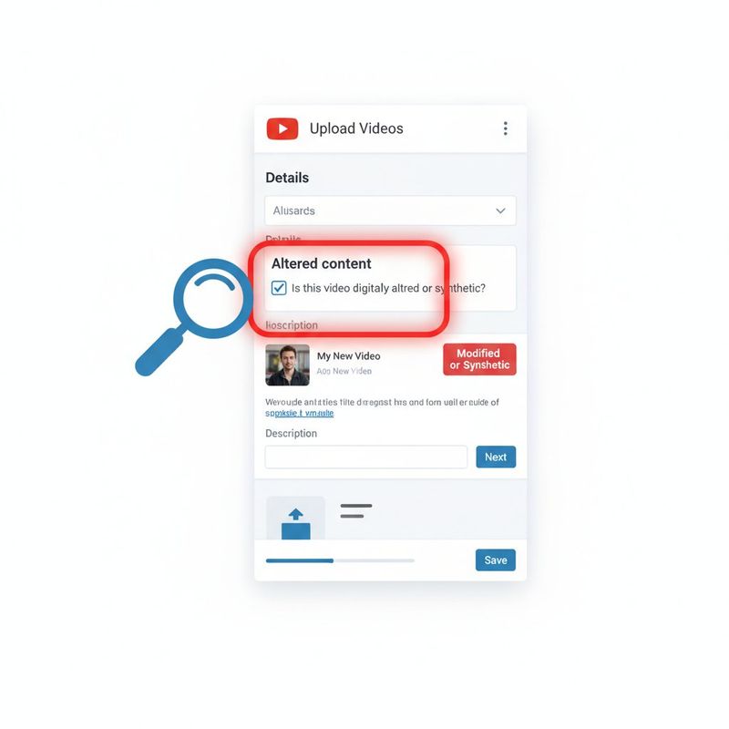 YouTube Studio altered content disclosure checkbox and modified or synthetic label in video description