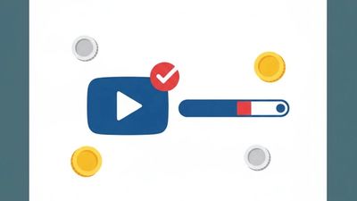 Illustration showing YouTube Shorts monetisation requirements with a play button checkmark and revenue indicators