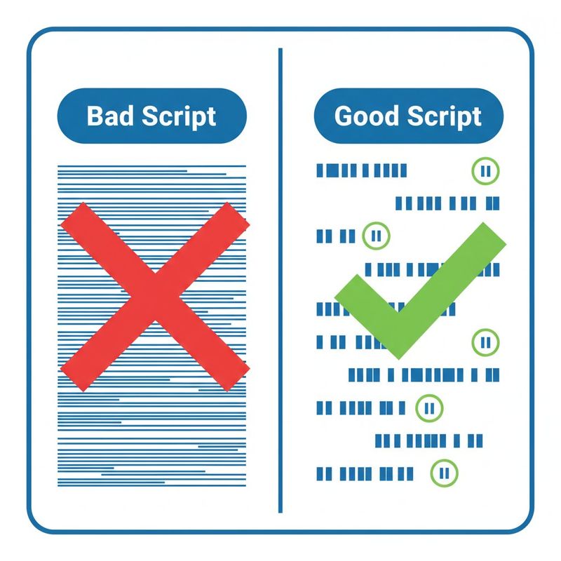 Comparison of bad versus good script structure for AI voiceover delivery quality