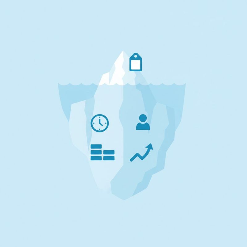 Iceberg diagram showing hidden costs of video production below the subscription price including time, labour, and multiple tool subscriptions