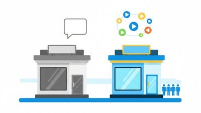 Illustration comparing an inactive business with no video presence to an active competitor with consistent video content