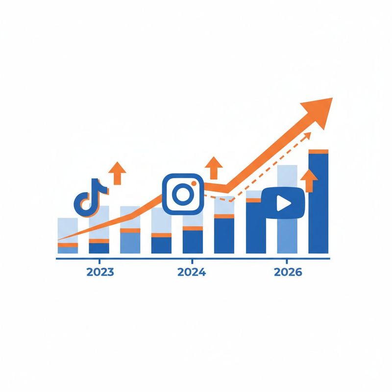 Diagram showing platform growth trends for TikTok Instagram Reels and YouTube Shorts from 2023 to 2026