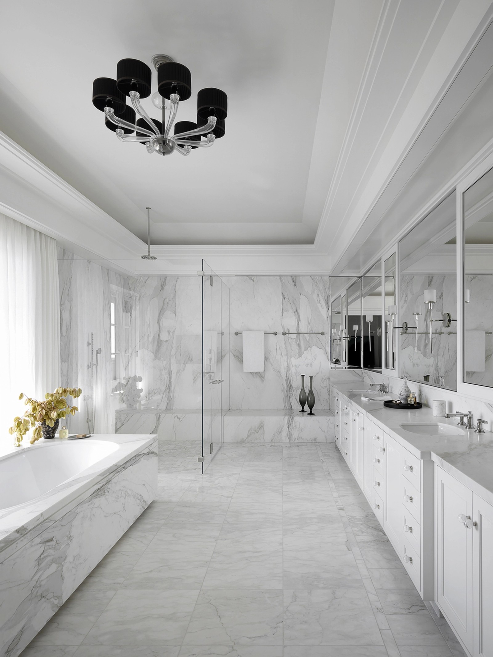 Centric Building California Soda Canyon Marble Primary Bathroom Soaking Tub Glass Shower