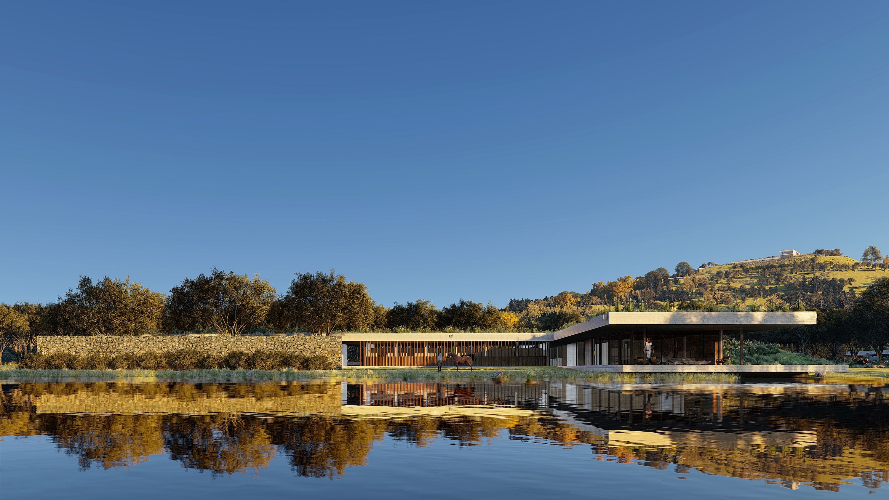 Centric General Contractors Construction and Build California Polo Center Exterior View with Lake