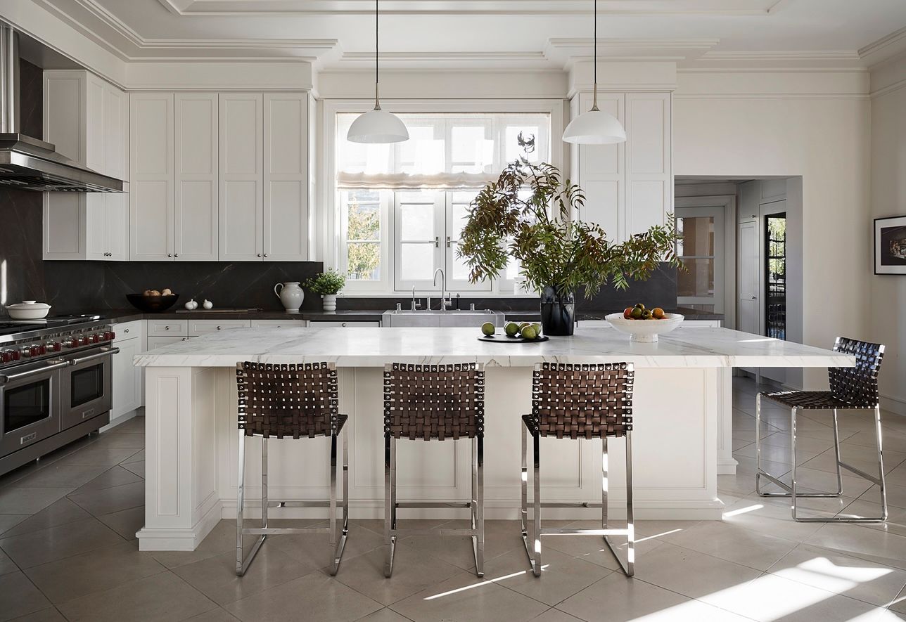 Centric Building California Soda Canyon White Kitchen Marble Island Bar Stools