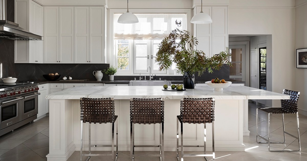 Centric Building California Soda Canyon White Kitchen Marble Island Bar Stools