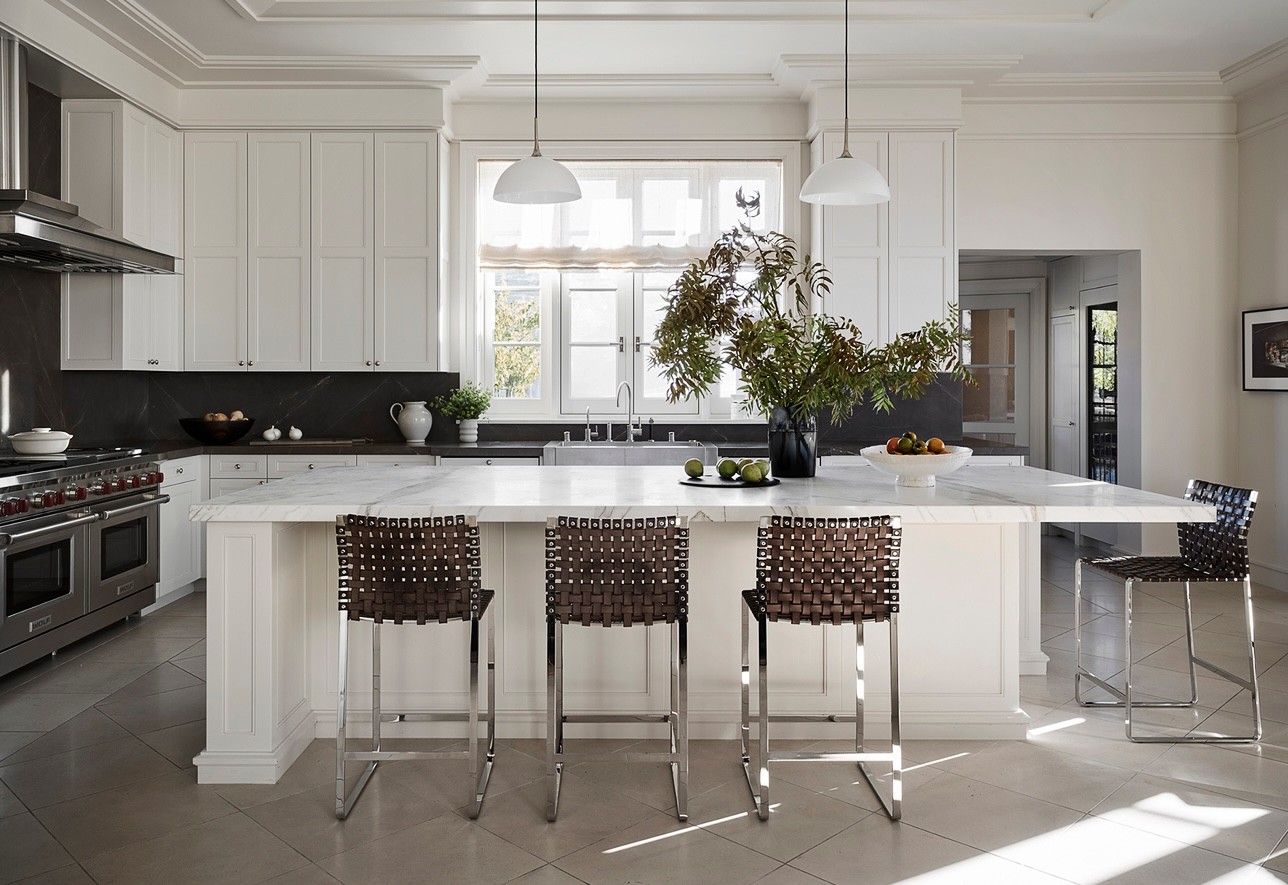Centric Building California Soda Canyon White Kitchen Marble Island Bar Stools