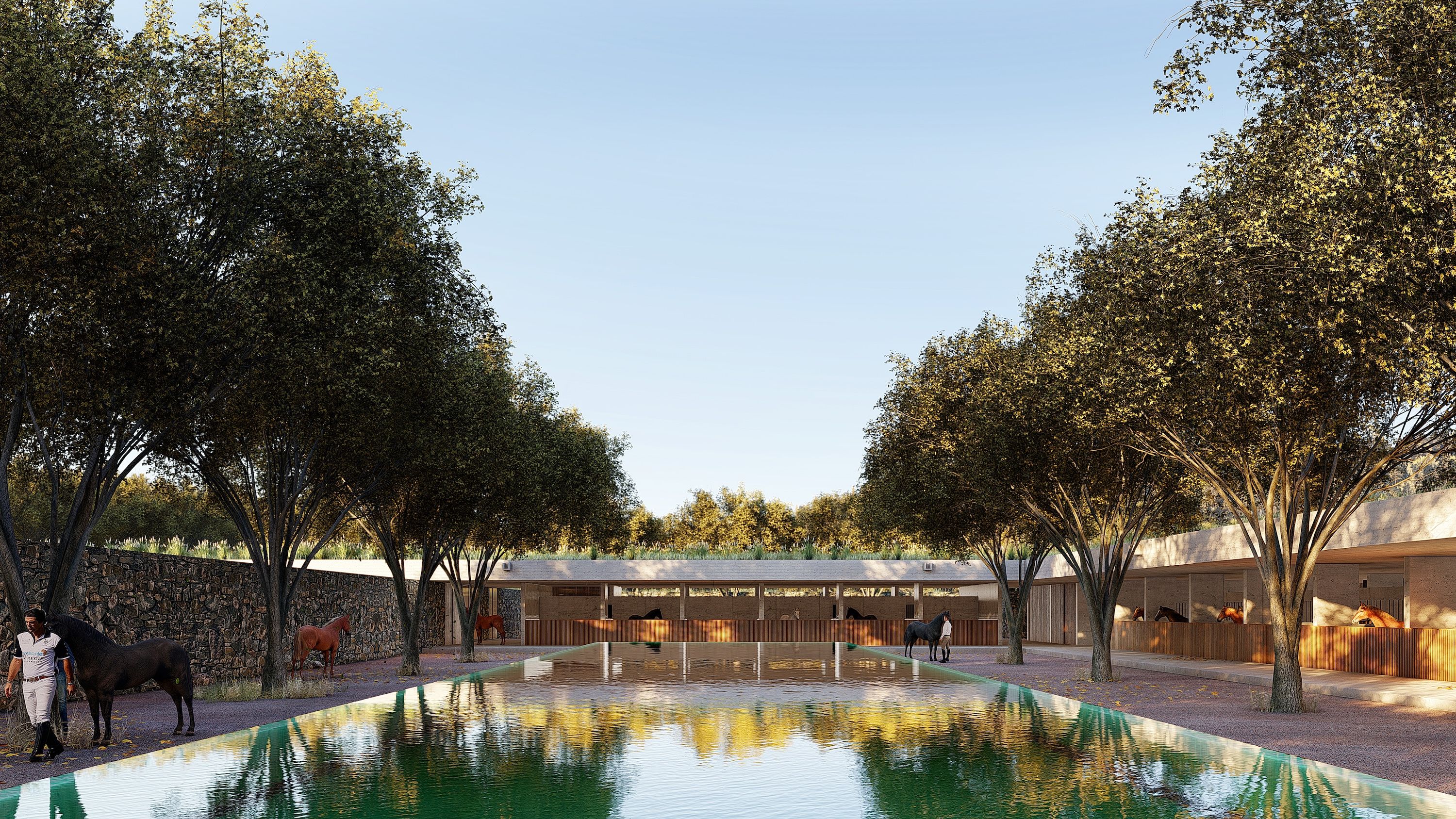 Centric General Contractors Construction and Build California Polo Center Inner Courtyard with Pool