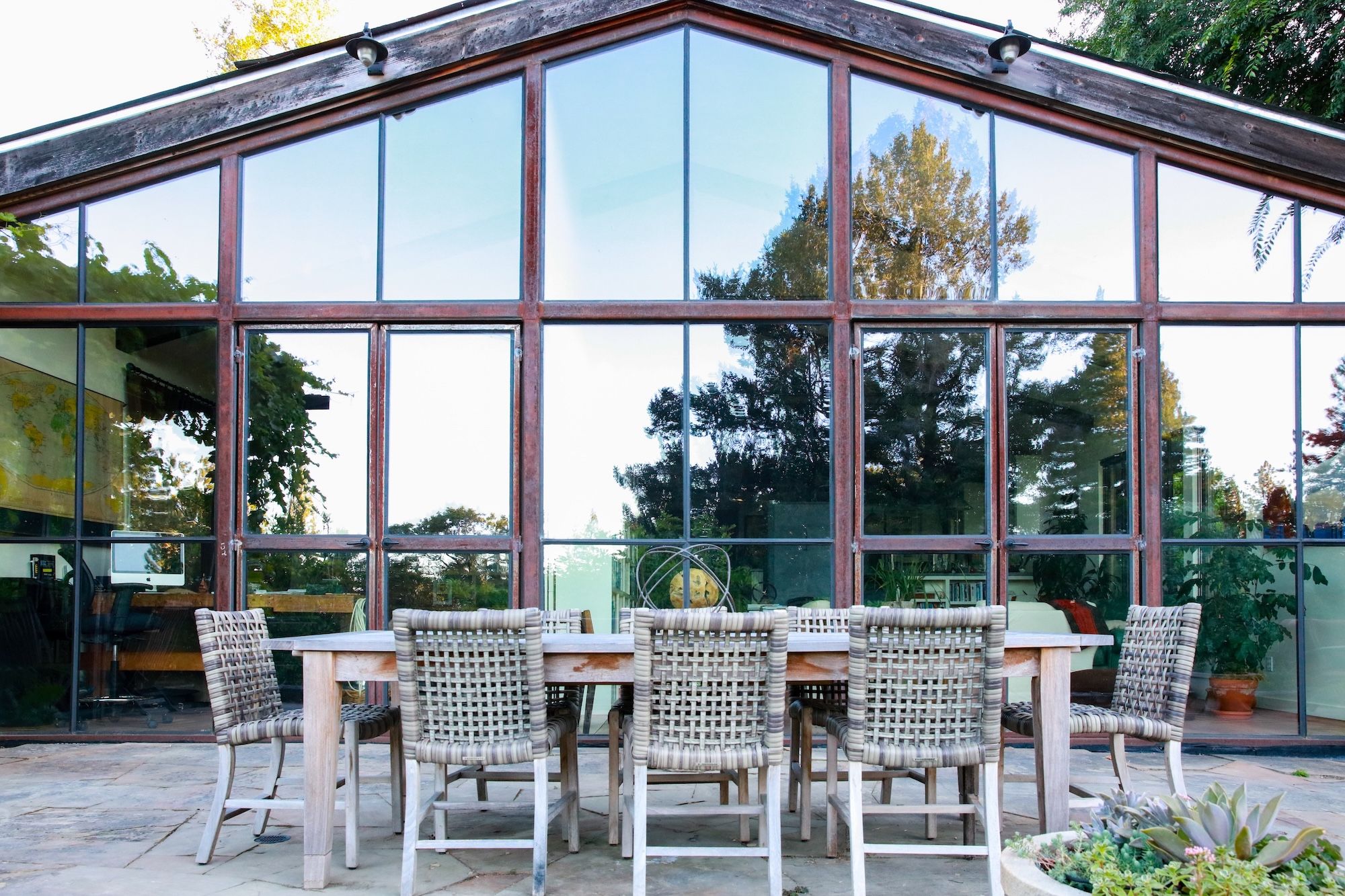 Centric General Contractors Construction and Build California Angwin Country Estate Exterior Patio Dining Glass Facade View Reflections