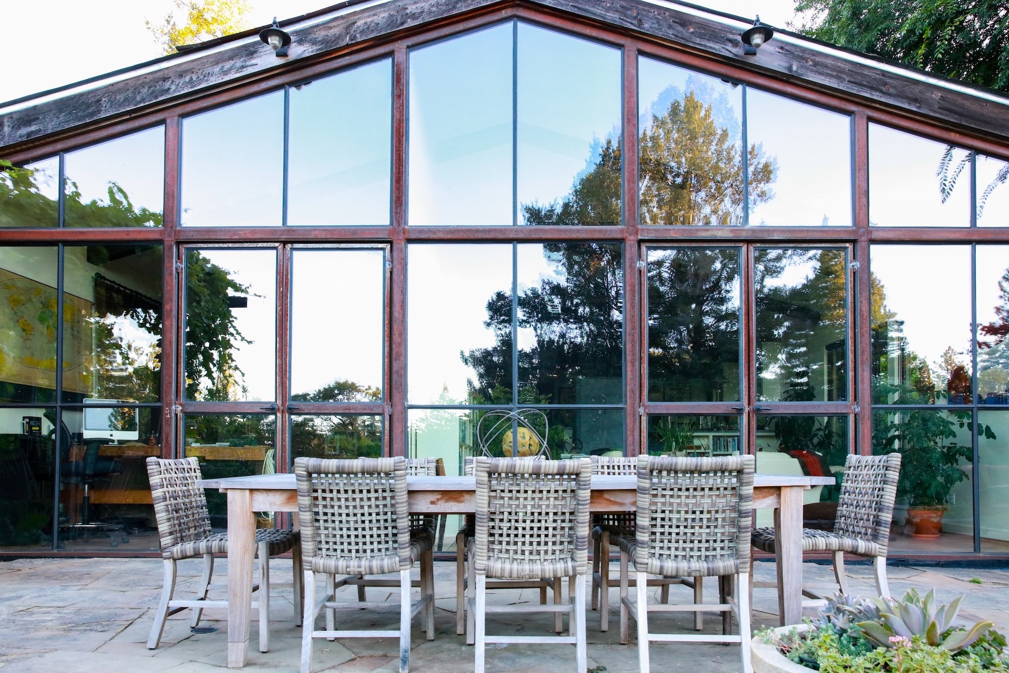 Centric General Contractors Construction and Build California Angwin Country Estate Exterior Patio Dining Glass Facade View Reflections