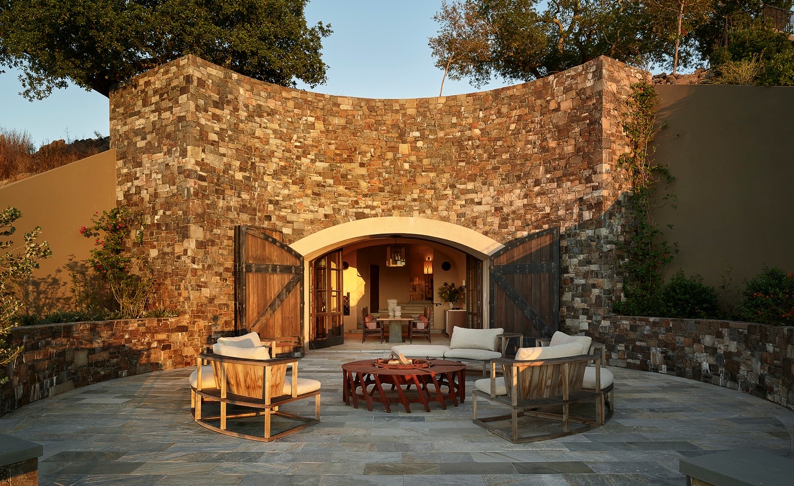 Centric Building California Soda Canyon Outdoor Stone Patio Curved Fire Pit