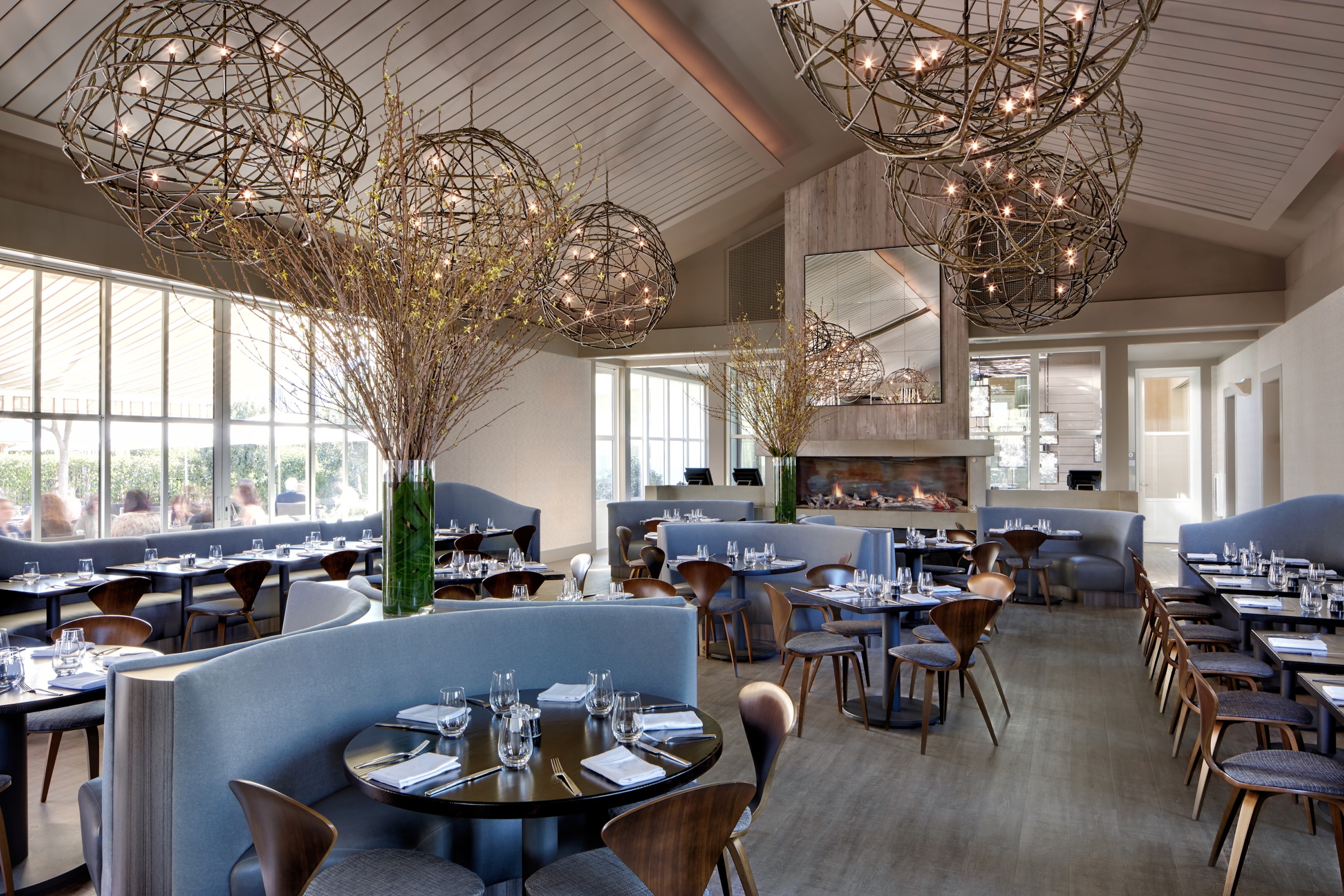 Centric General Contractors Construction and Build California Solage Luxury Resort Renovation Interior Restaurant View to Fireplace
