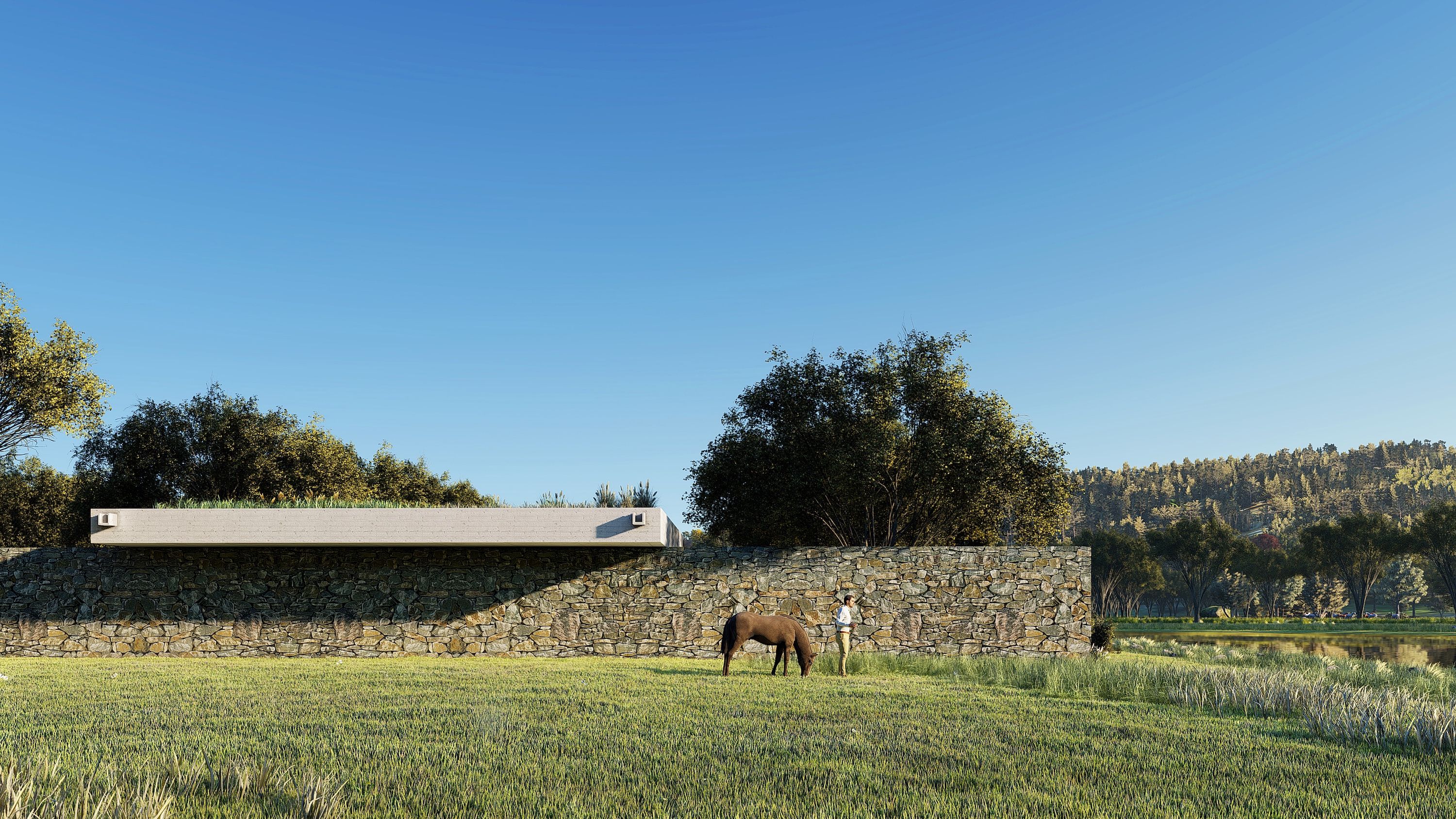 Centric General Contractors Construction and Build California Polo Center Exterior Stonewall Detail