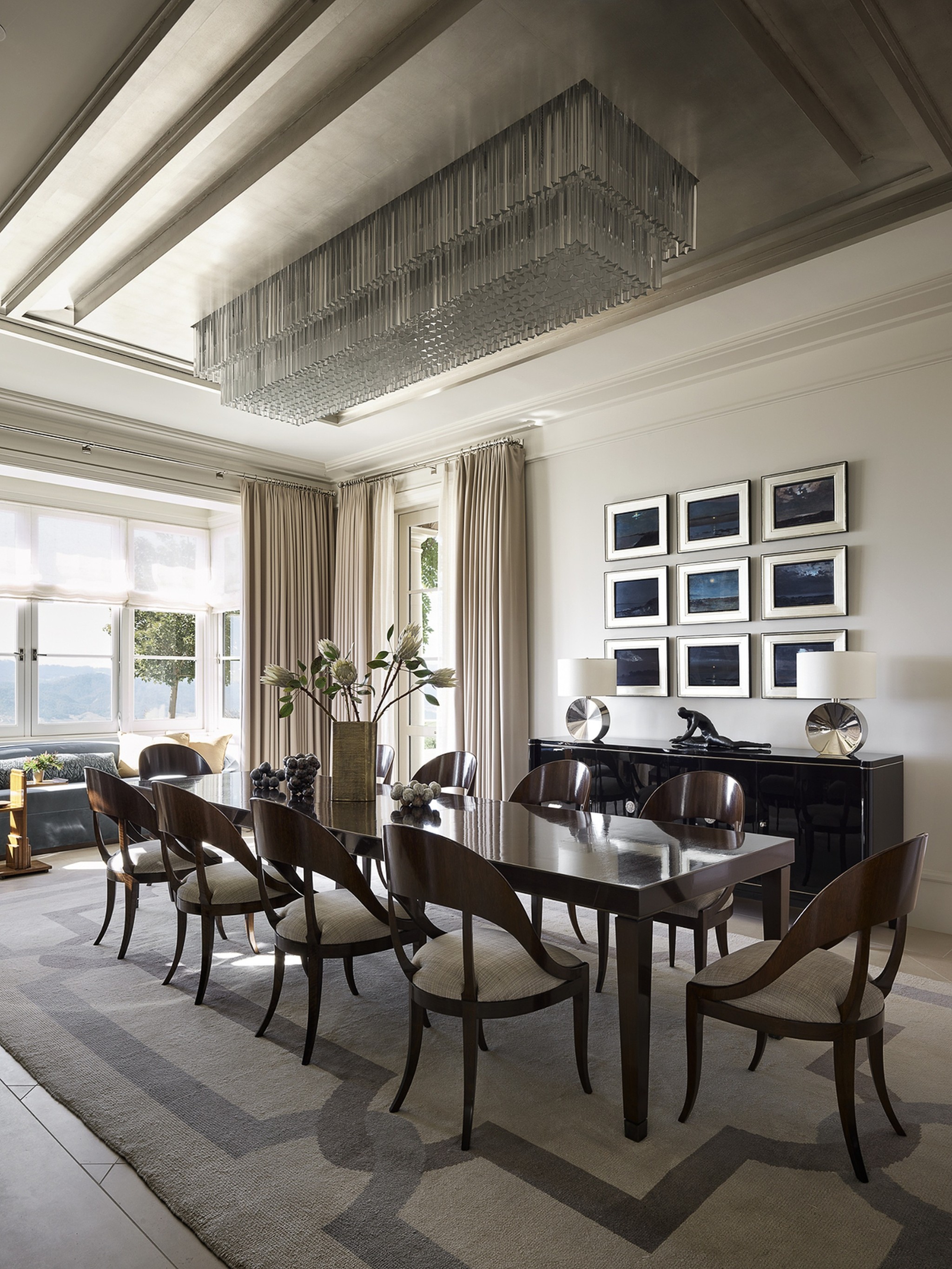 Centric Building California Soda Canyon Formal Dining Room Crystal Chandelier Gallery Wall