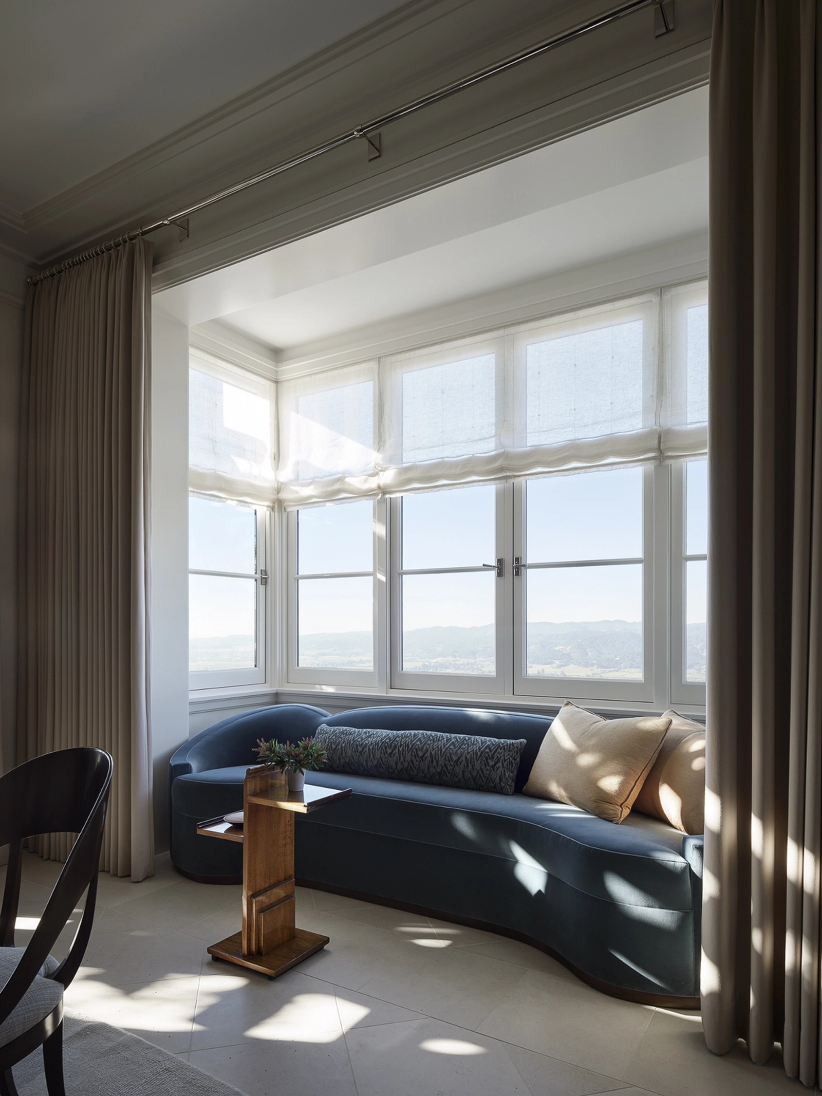 Centric Building California Soda Canyon Blue Curved Sofa Bay Window Valley View