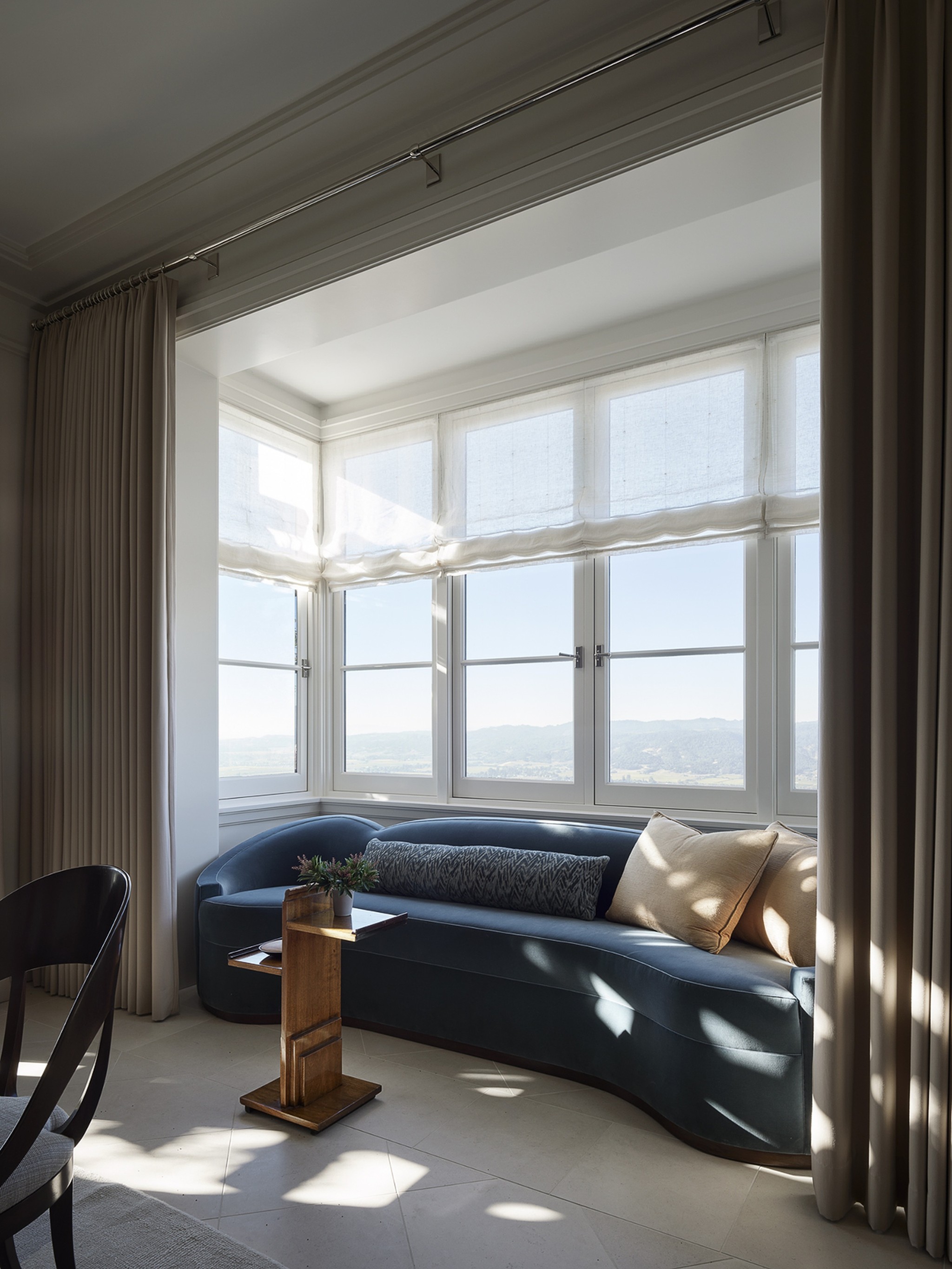 Centric Building California Soda Canyon Blue Curved Sofa Bay Window Valley View