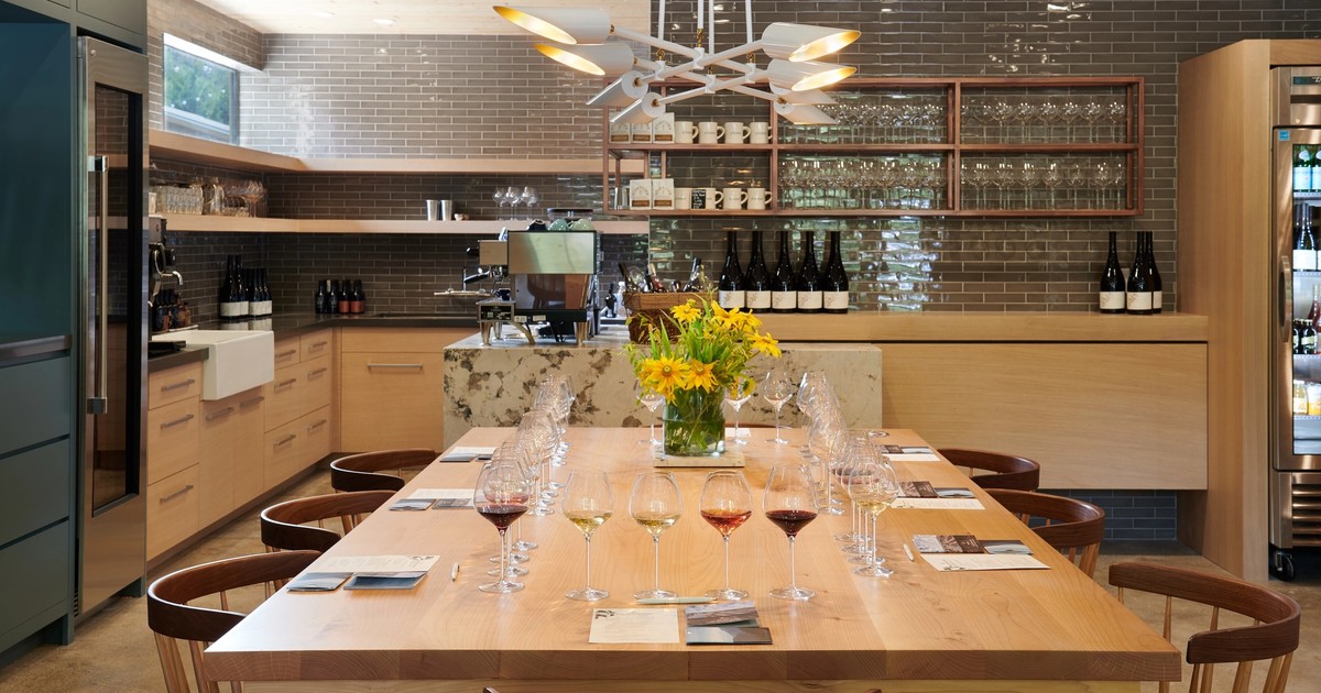 Centric General Contractors Construction and Build California LMR Tasting Room Interior Large Table Shelvingview