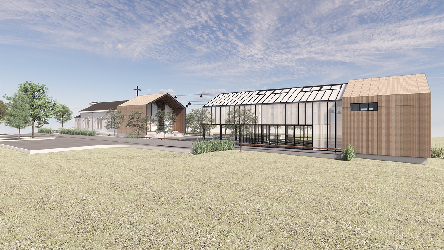 Centric General Contractors Construction and Build California St Helena Community Church Exterior Render Greenhouse