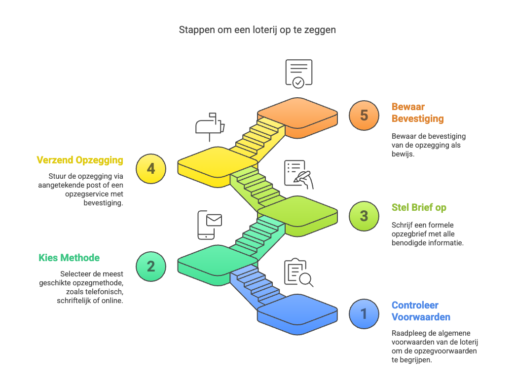 Infographic met stappen om een loterijabonnement op te zeggen