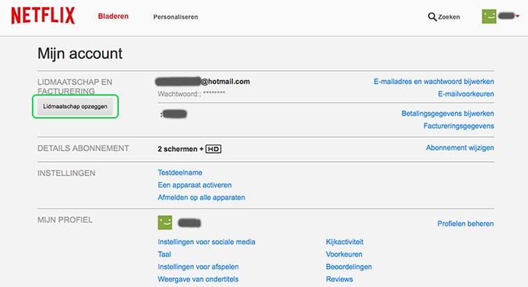 Netflix opzeggen via account