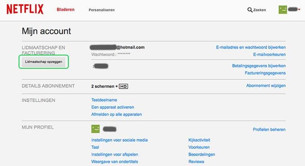 Netflix opzeggen via account