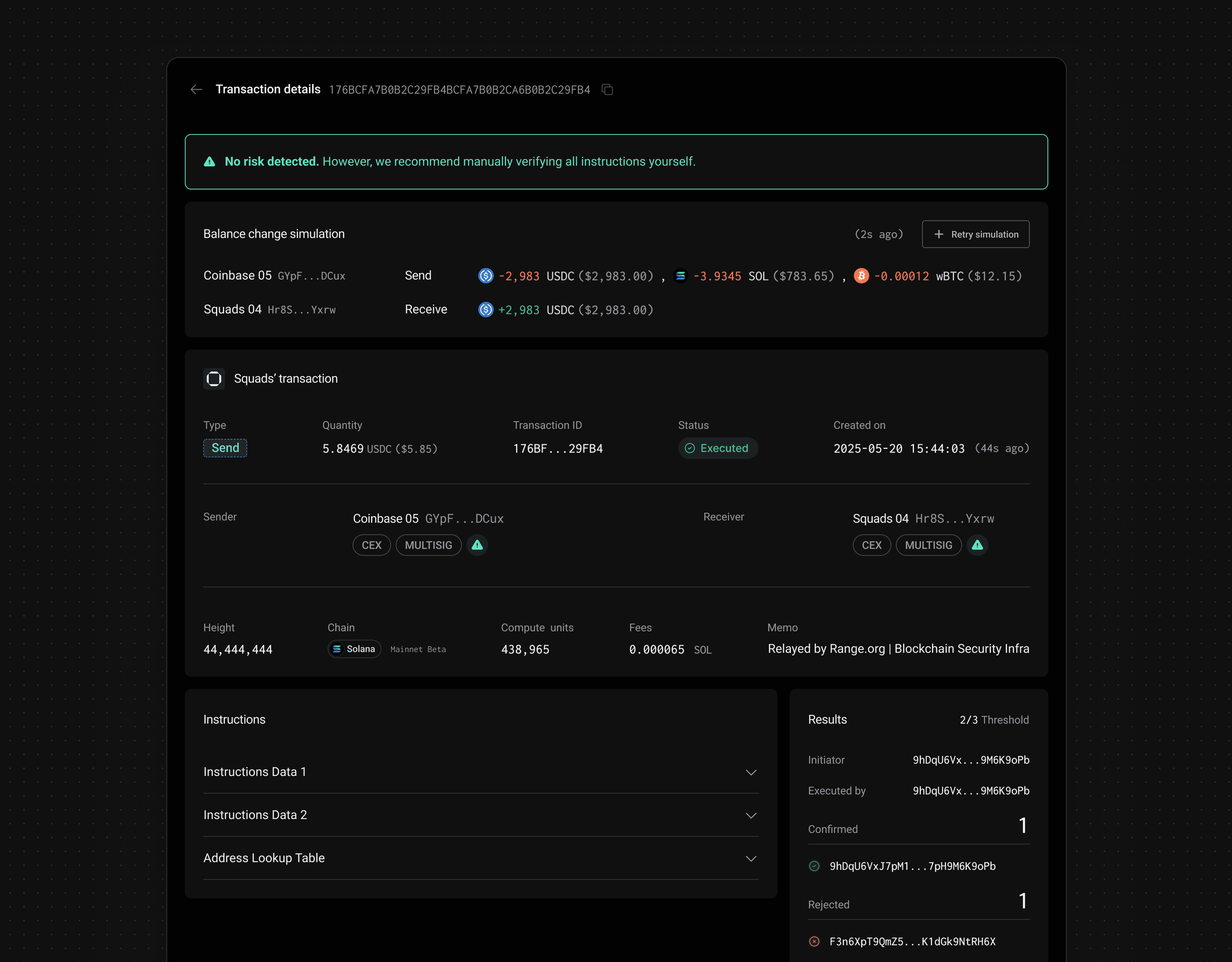 A view of our alternative UI for Solana multisigs using Squads