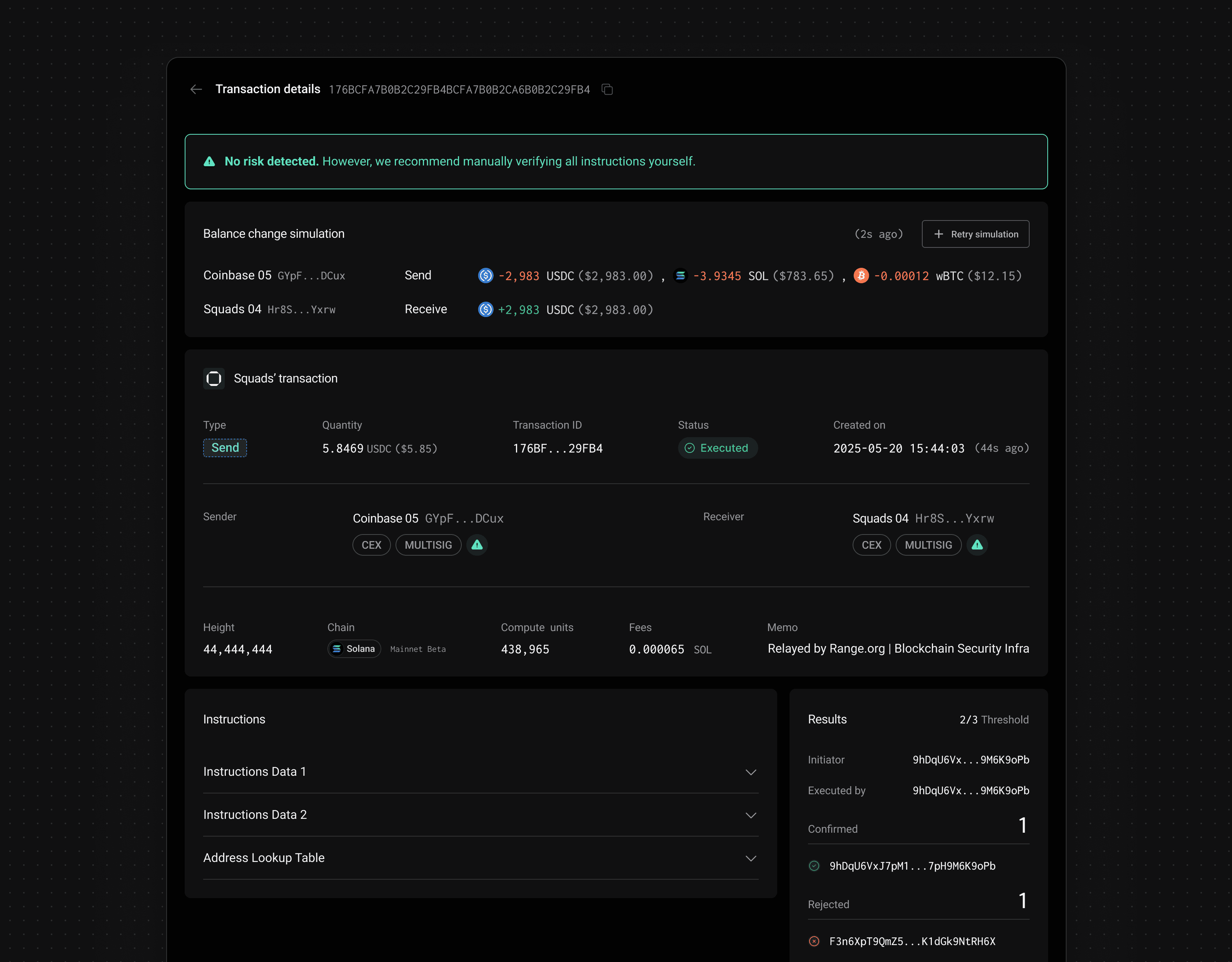 A view of our alternative UI for Solana multisigs using Squads
