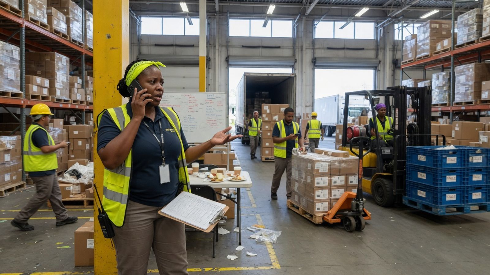 Warehouse supervisor arranging fast labour hire cover