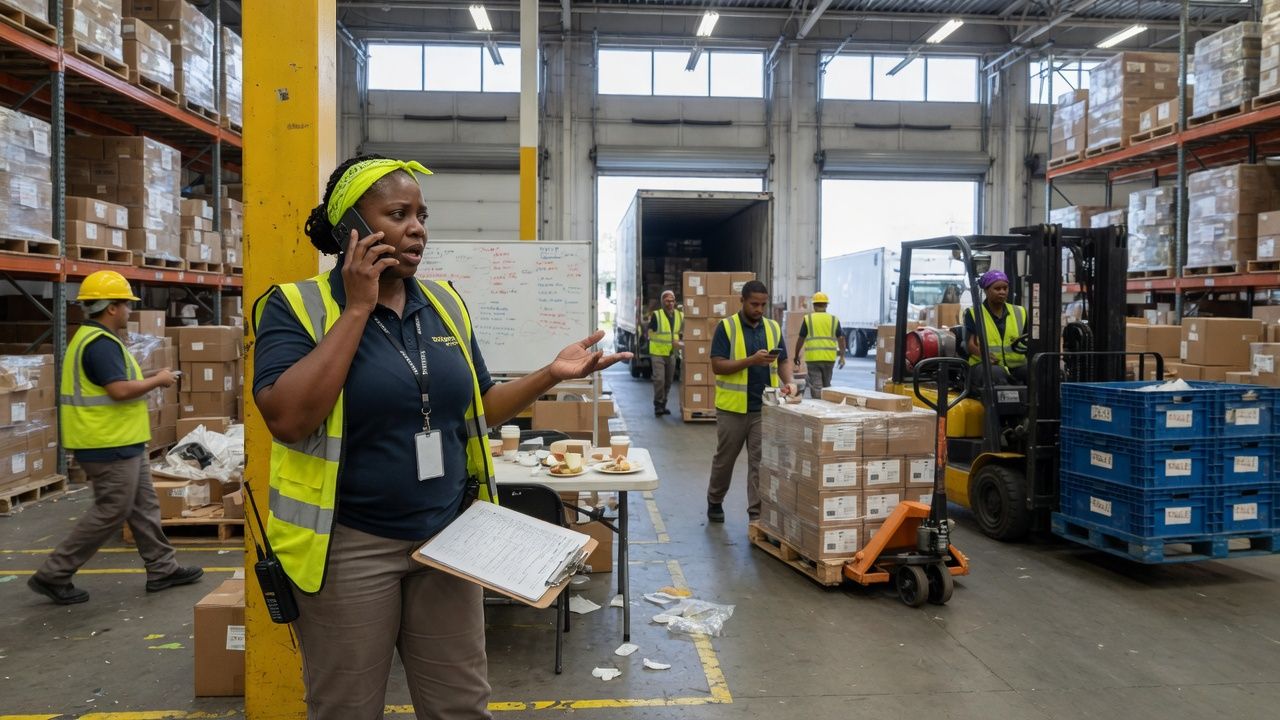 Warehouse supervisor arranging fast labour hire cover