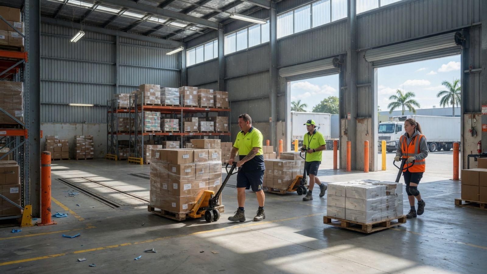 Casual warehouse staff working in a Brisbane distribution centre