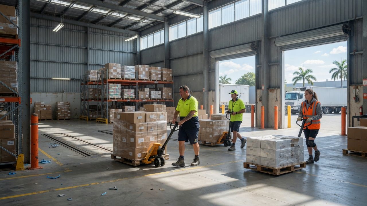 Casual warehouse staff working in a Brisbane distribution centre