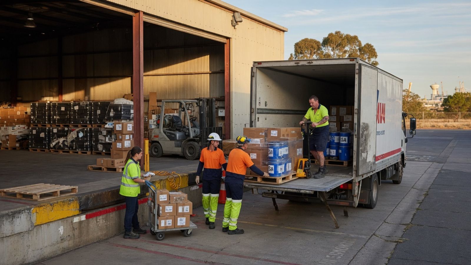 Staffing agency workers loading a truck at an Adelaide warehouse