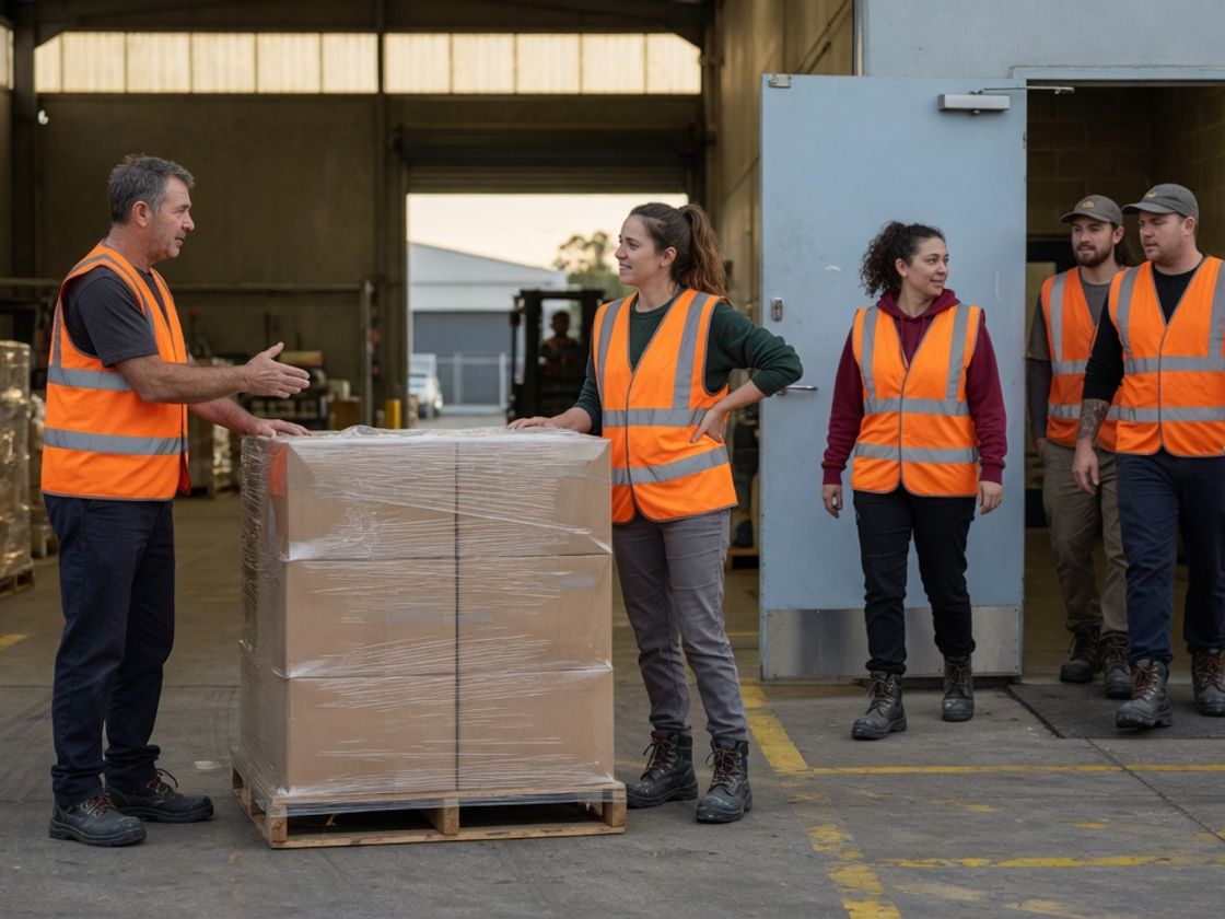 Day crew handing over to the next crew in a warehouse running a 12 hour shift roster