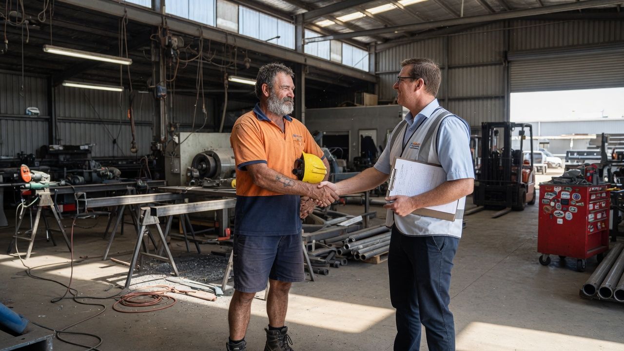 Tradesperson accepting a permanent role in an industrial workshop