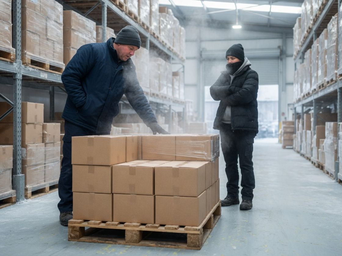 Cold room worker checking the front pallet of a pick face under a FIFO vs FEFO stock rotation rule