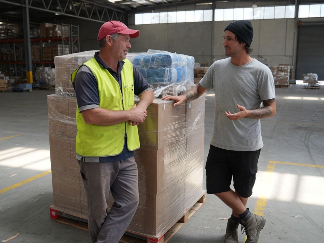 Supervisor talking with a regular casual team member in a warehouse, illustrating the casual employee definition for managers