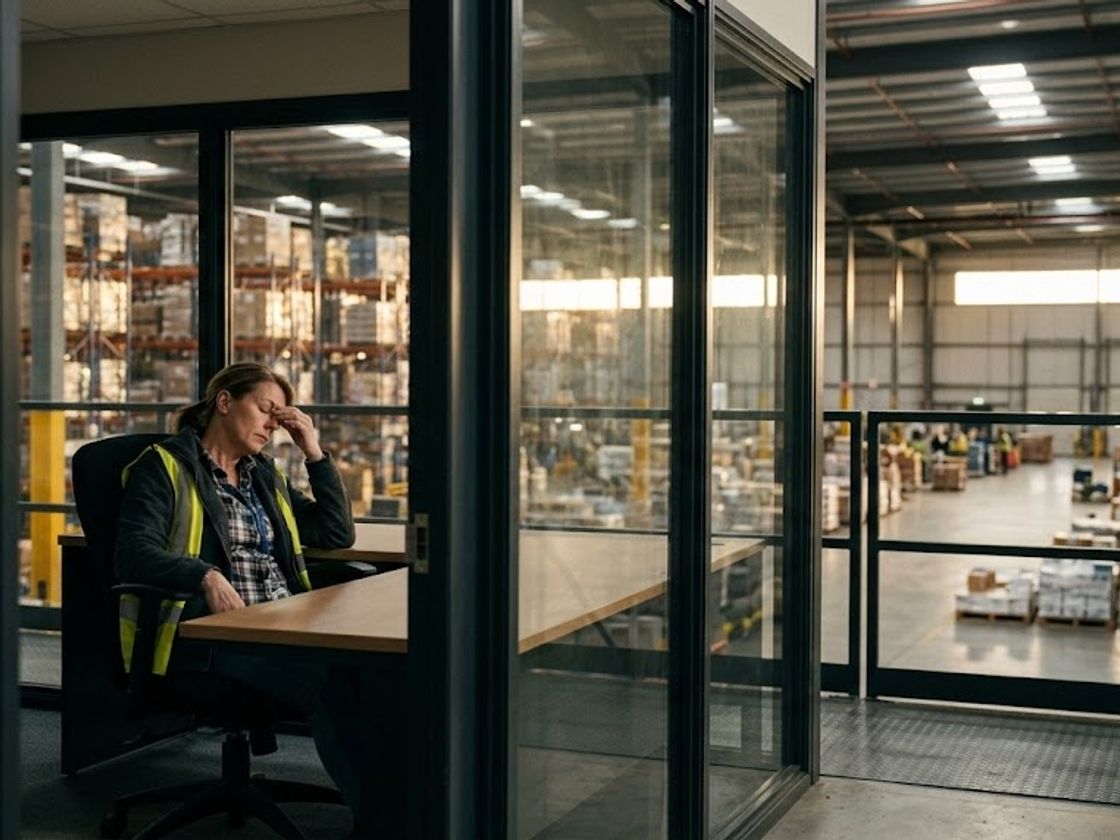 Warehouse supervisor at a clear desk weighing the spreadsheet rostering cost of another roster change