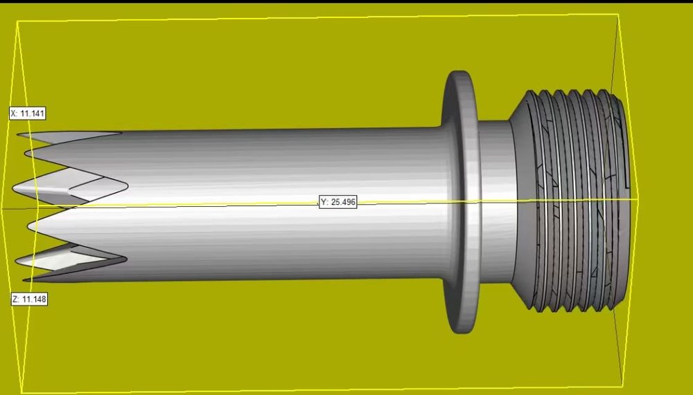 Measured CAD model of a custom threaded metal component