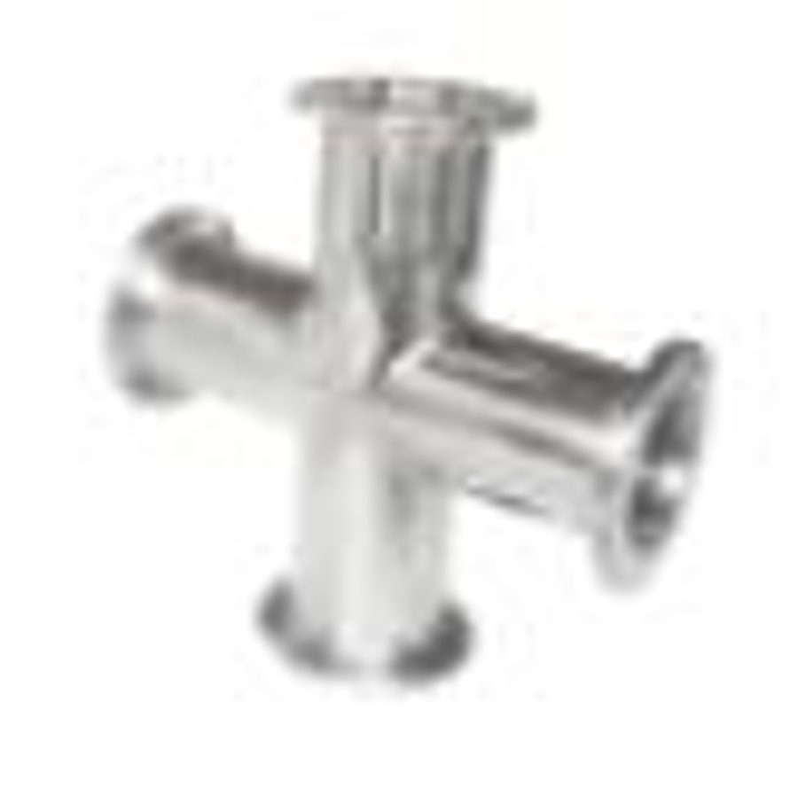 SUS 304 four-port cross fitting for a KF vacuum line