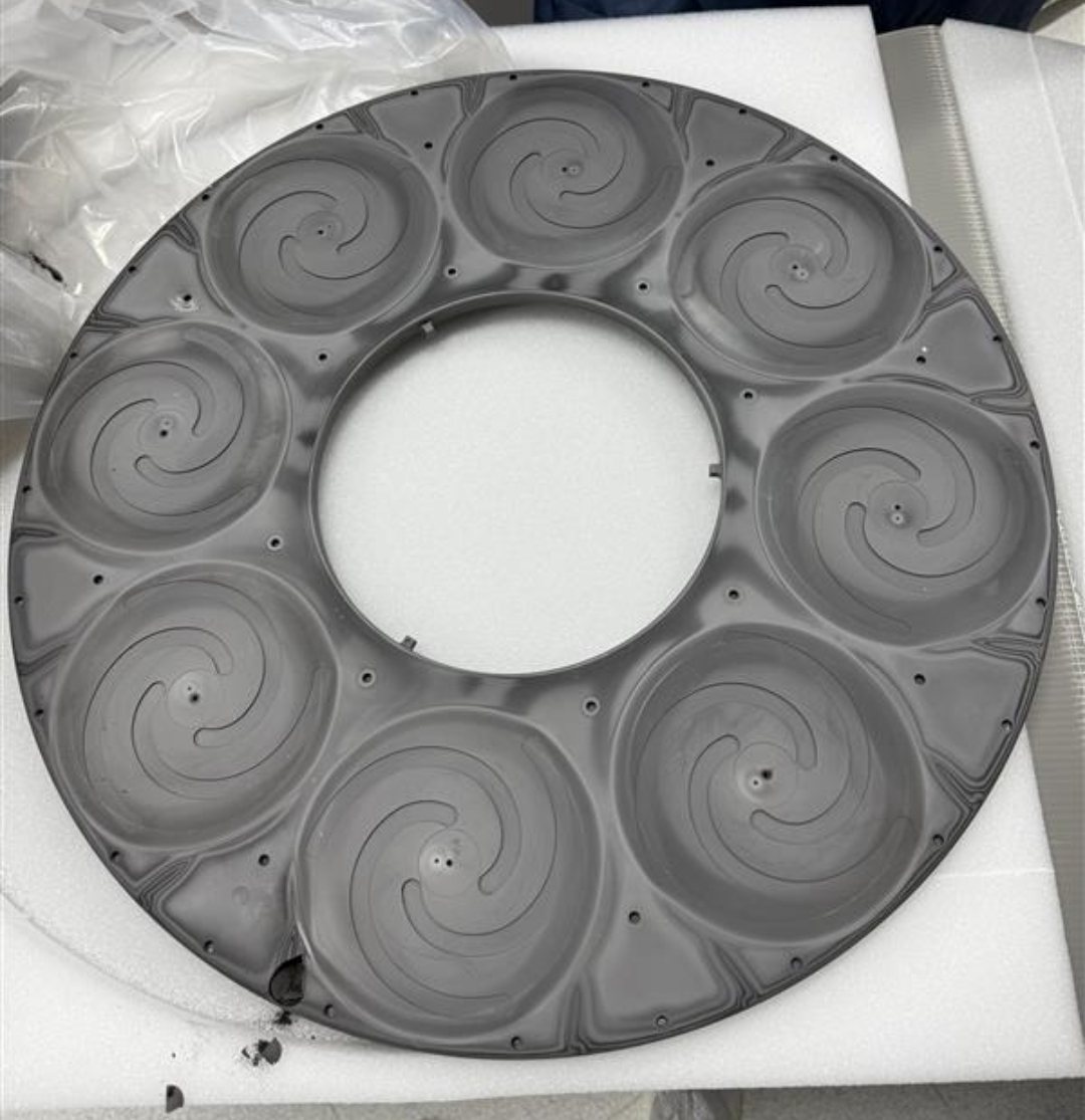 Circular industrial plate prepared for 3D scan inspection