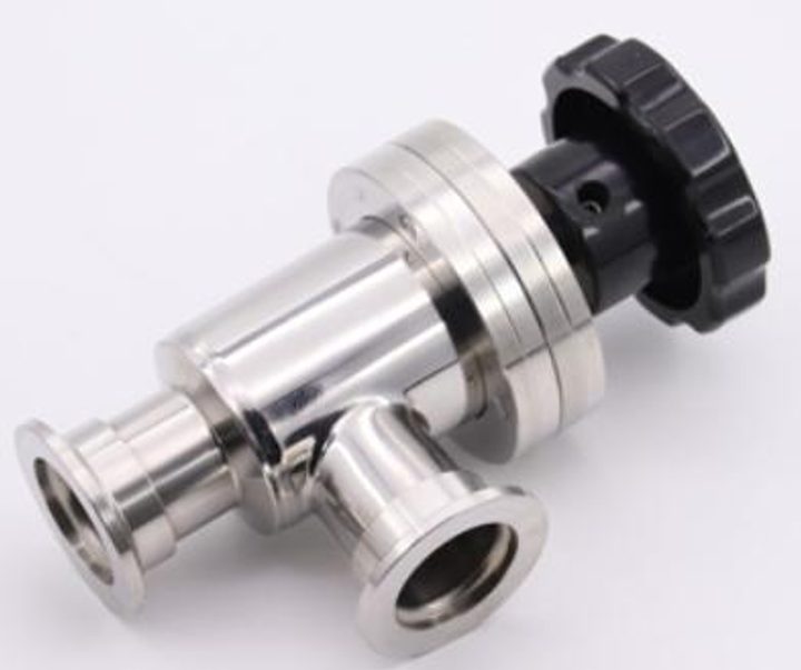 Manual L-type angle-seat valve with KF vacuum connections