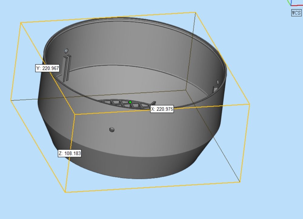 Processed CAD model and measured dimensions of a motor cover