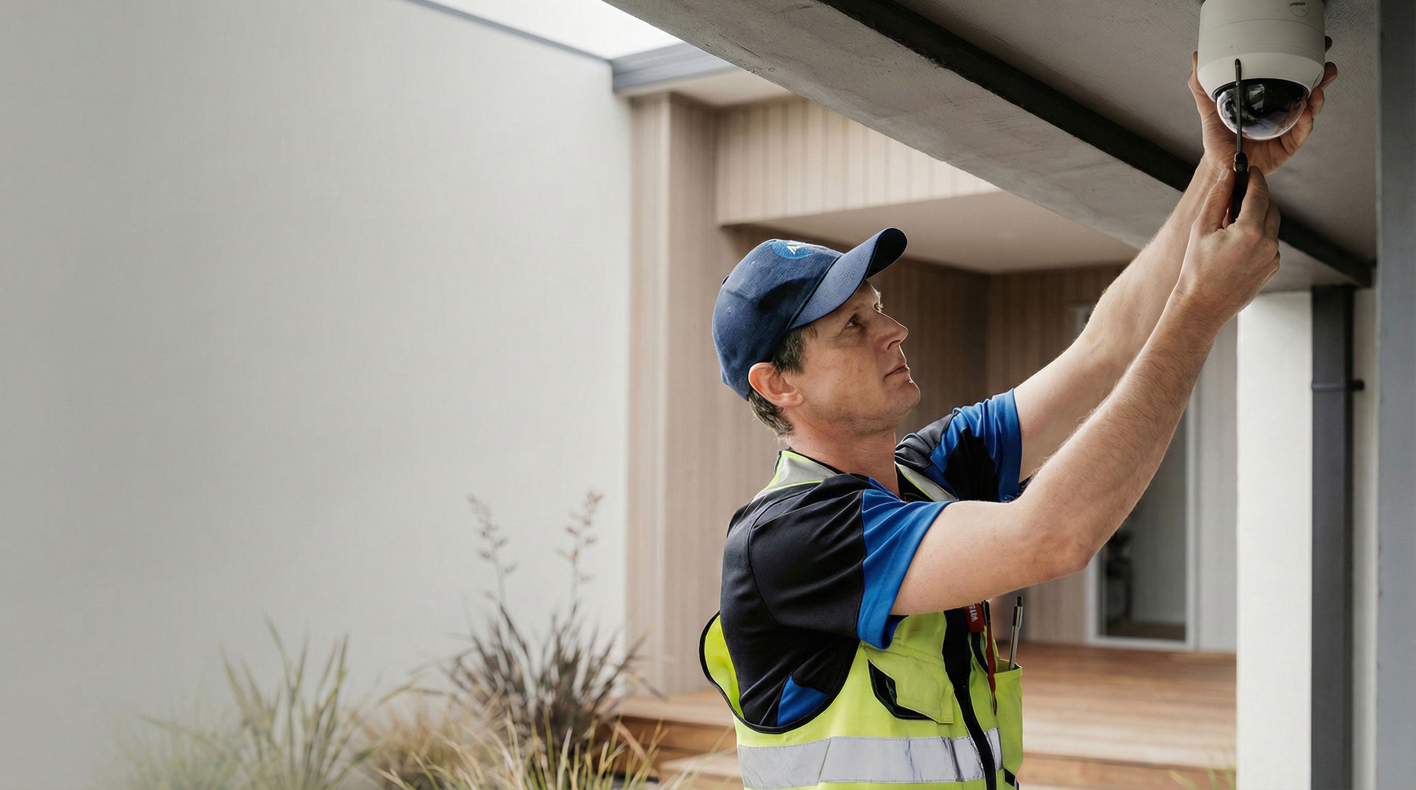 AI image: ADT technician installing camera