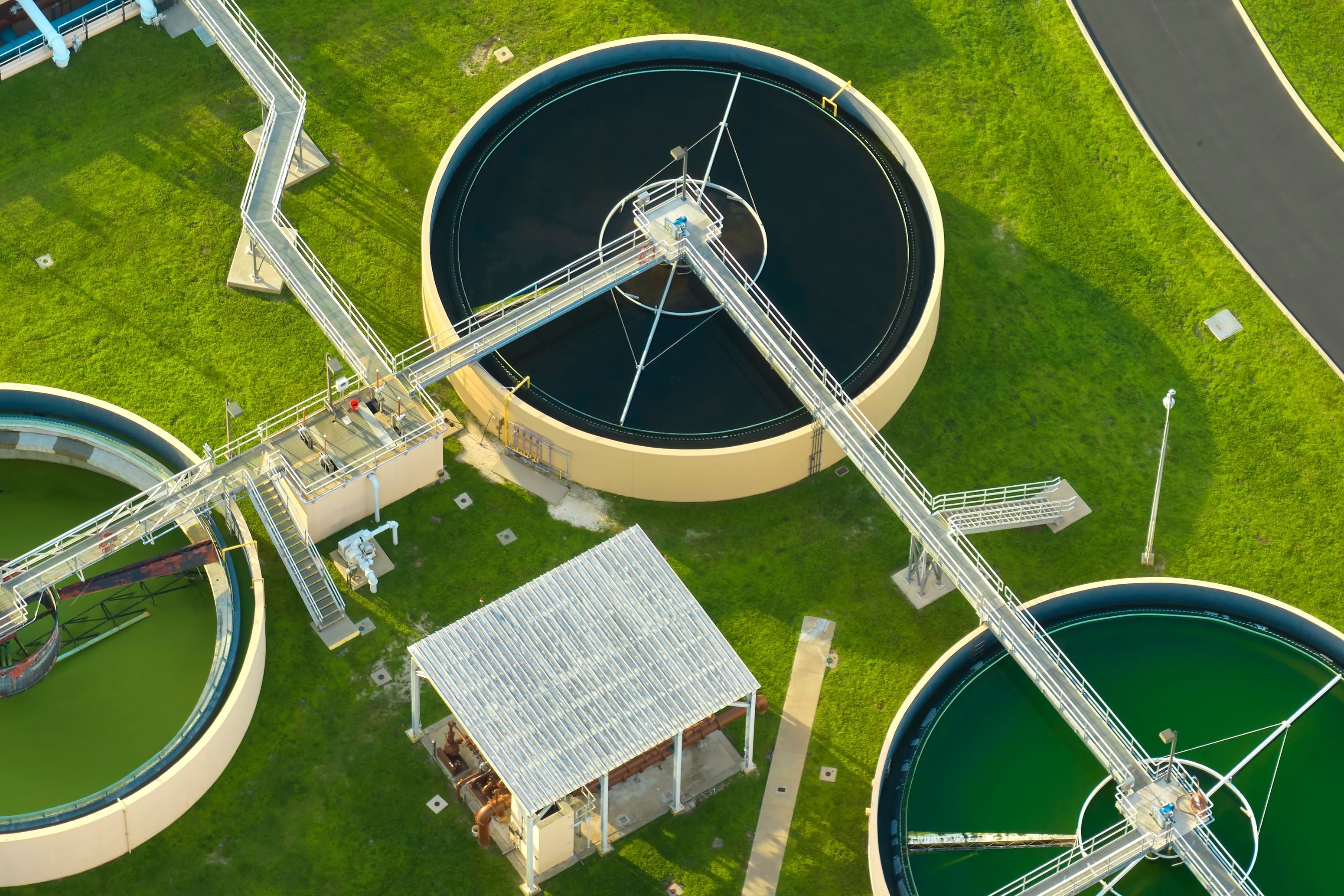 Aerial view of water treatment plant.