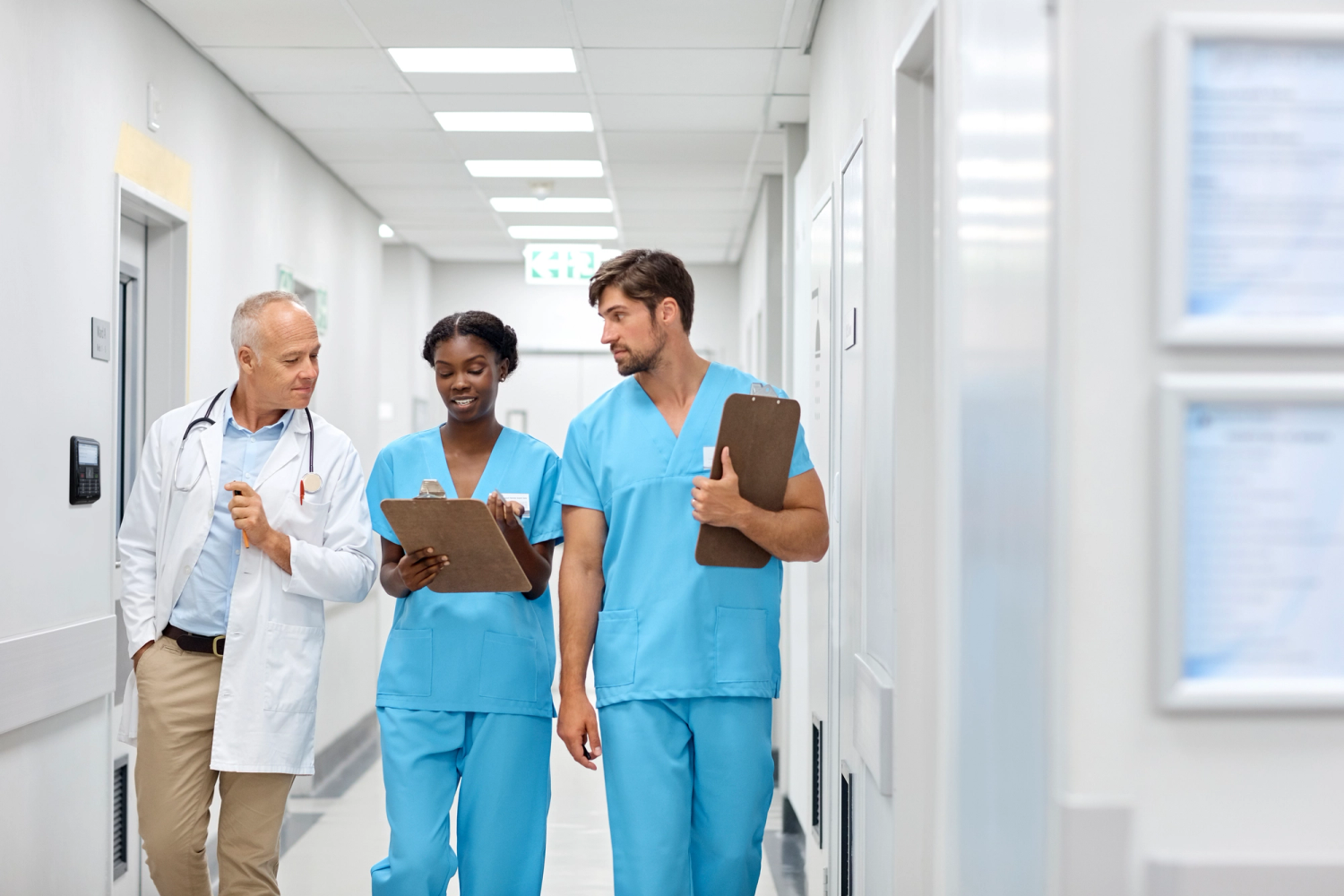 Healthcare employee helping old lady