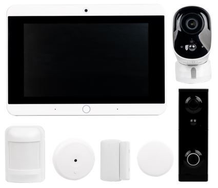 DIY security devices, such as a camera, alarm, and doorbell.